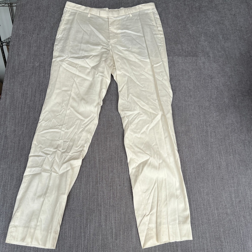 Banana Republic Dress Pants Mens 34x34 Off White Linen Blend Slim Fit Stretch